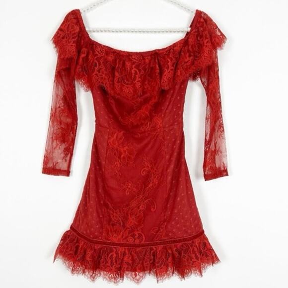 Lovers and Friends Sia Off The Shoulder Lace Mini Dress Red Size XS - Picture 2 of 4